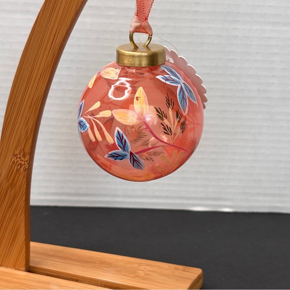 NWT ANTHROPOLOGIE Hand Painted Floral Orange Glass Christmas Holiday Ornament - Picture 3 of 10